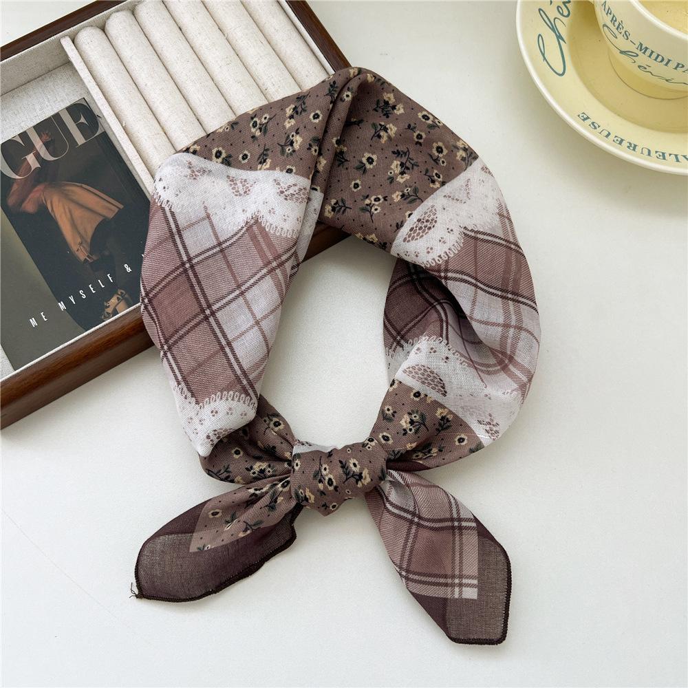 Liten fyrkantig scarf i bomull och linne Sidenhalsduk Dam Vår och höst Ny stil Konstnärlig och mångsidig Mode Temperament Huvudband Scarf