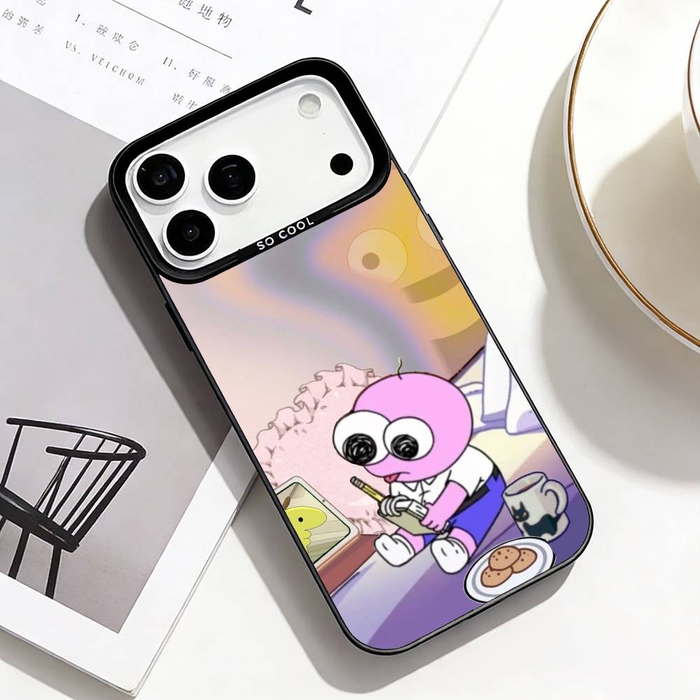 Smiling Friends Phone Case For iPhone17,16,15,14,13,12,11 Plus,Pro Max Black Border Silver  Plated Cover
