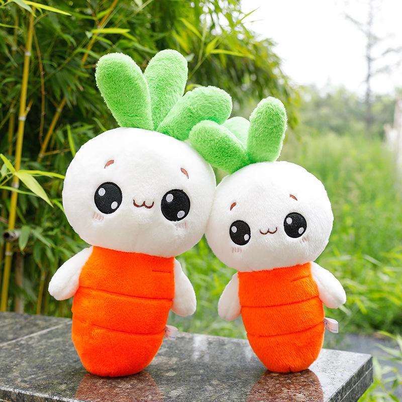 Cute Rabbit Radish Running Fast Plush Toy Expression Carrot Doll Cartoon Girl Holding Pillow On Bed