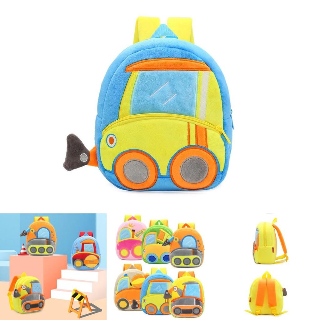 Adorable Kids Plush Backpack With Cartoon Excavator Design For Toddlers And Kindergarten