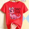 Kids Pink Dinosaur Princess Bow Graphic Crewneck Short Sleeve Tee
