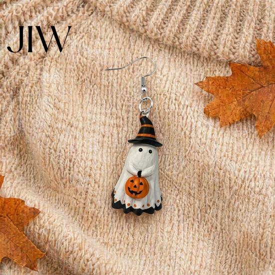 Smooth Edge Earrings Cute Ghost Earrings, with Pumpkin Wizard Hat Decor, Cartoon Jewelry Halloween Drop Lightweight Acrylic Pendant Party
