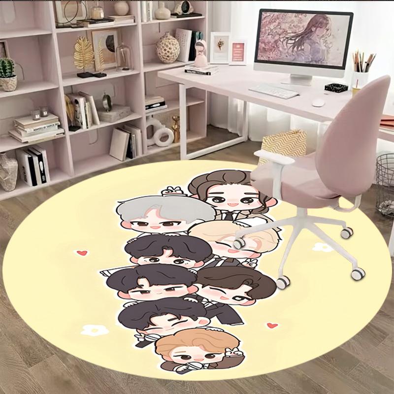 1pc Kpop Team4 Print Round Carpet Chair Round Carpet Suitable for Bedroom Living Room Home Decorative Carpet