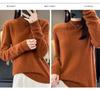 Women's Pure Wool Ribbed Sweater - Autumn/Winter Loose Fit Semi-High Neck Pullover