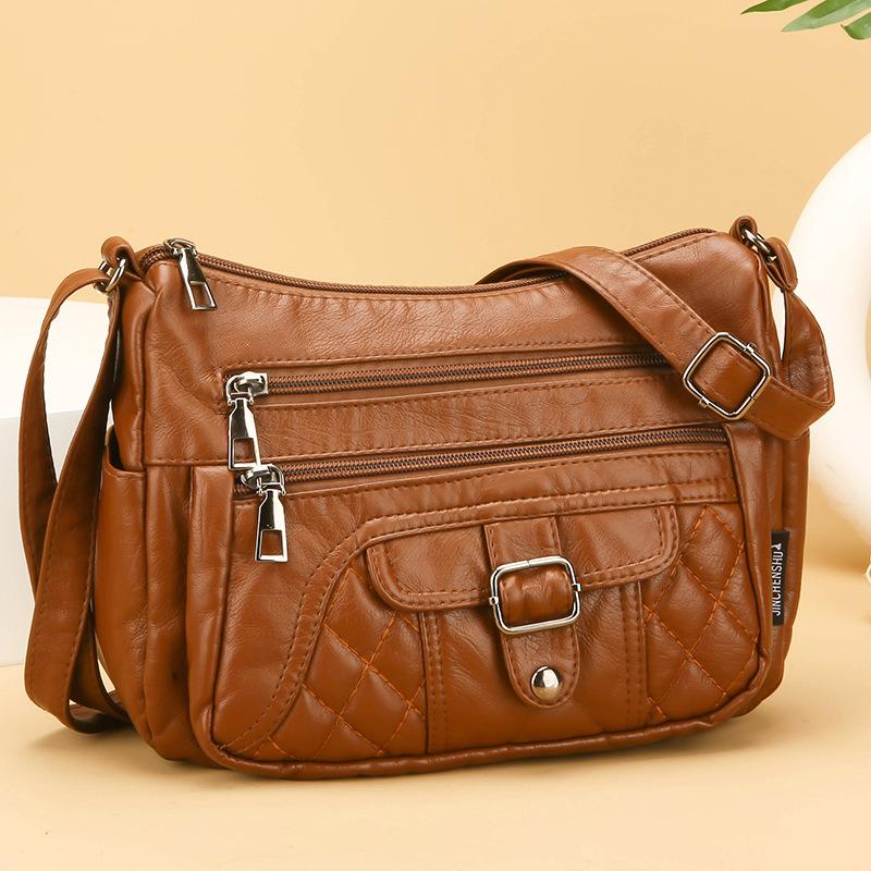 

Женская ромбовидная сумка через плечо из мягкой кожи, сумка для мамы среднего возраста, маленькая квадратная сумка коричневый