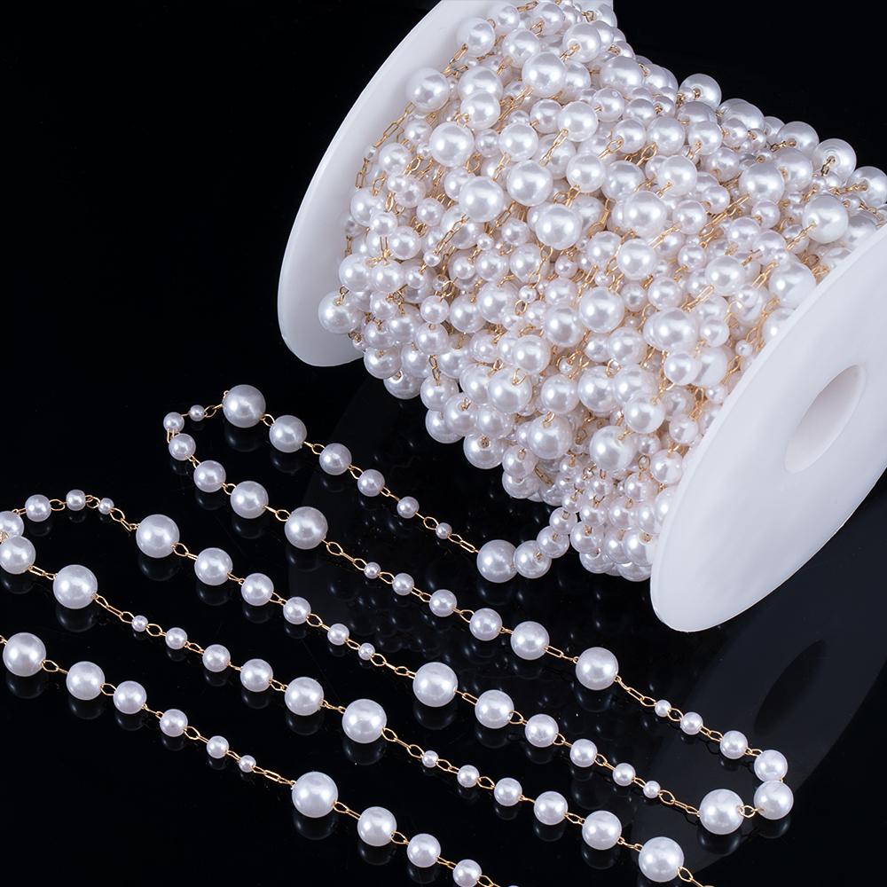 50CM 1M Plastic Imitation Pearl Ball Beaded Chain 3-8mm Multisize Beads Copper Chains Necklace Earring Cloth DIY Jewelry Making
