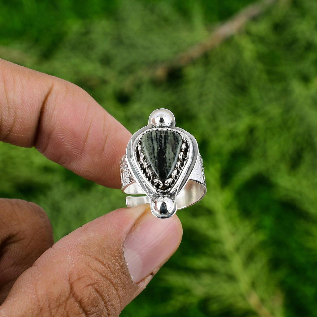 Natural Silver Leaf Jasper Anniversary Stackable Ring Jewelry Sterling Silver