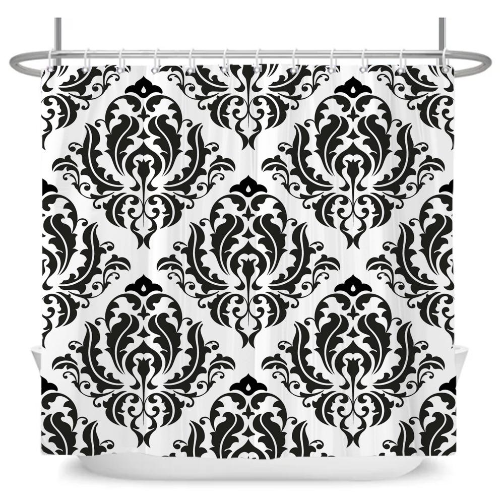 Art Boho Shower Curtain with Hooks Bohemian Bath Curtain Polyester Fabric Black and White Minimalist style Bathroom Curtains