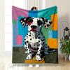 Colorful Dalmatian On Geometric Background Patterned Flannel Blanket Perfect for the Bedroom Living Room, Sofa, or a Little Nap