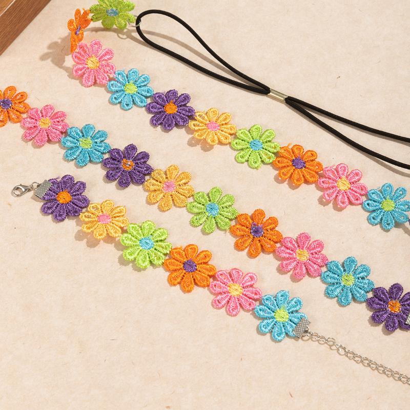 Stretchy Band Crochet Flower Headband Cute Colorful Design Comfortable Fit for Teen Girls Summer Sports Outdoor Activities