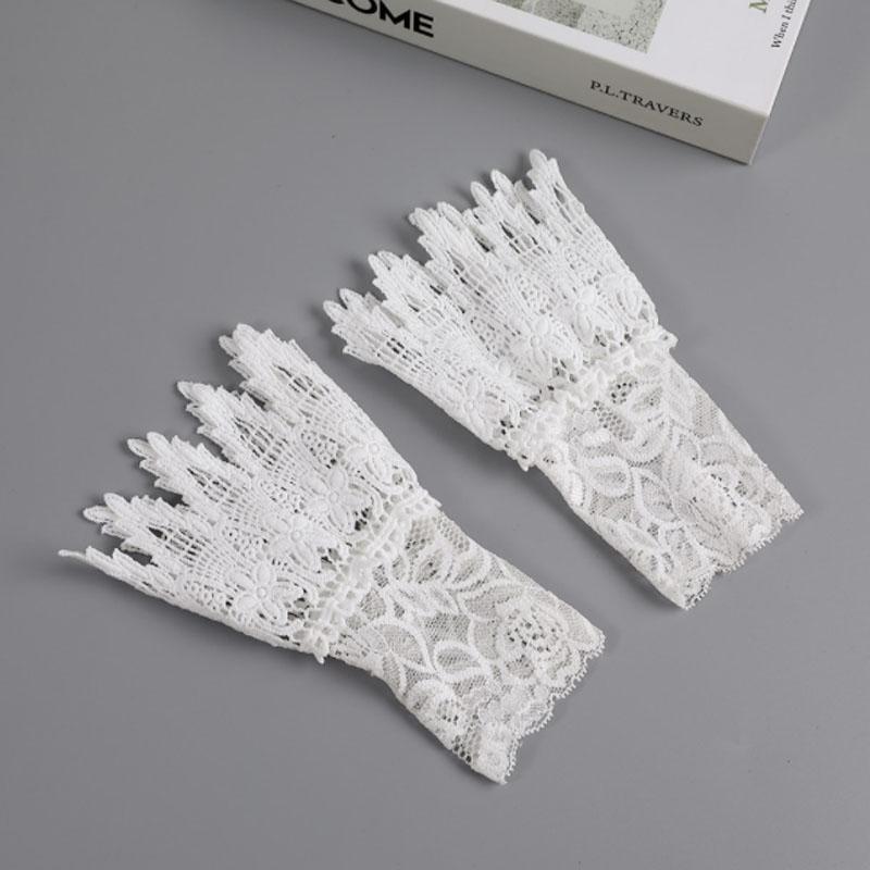 Summer Fake Cuff Sleeve Women Lace Floral Pleated Ruffled False Cuffs Decor Female Sweater Blouse Wrist Organ Lolita Fake Sleeve