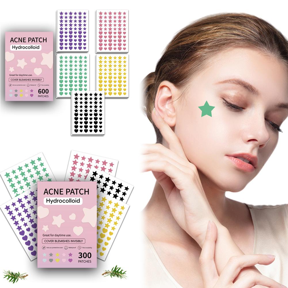 Renkli Sevimli Yıldızlar Kalpler Akne Sivilce Yamaları Örtücü Çıkartmalar, Görünmez Yüz Leke Sivilce Kapatıcı Makyaj Çıkartmaları