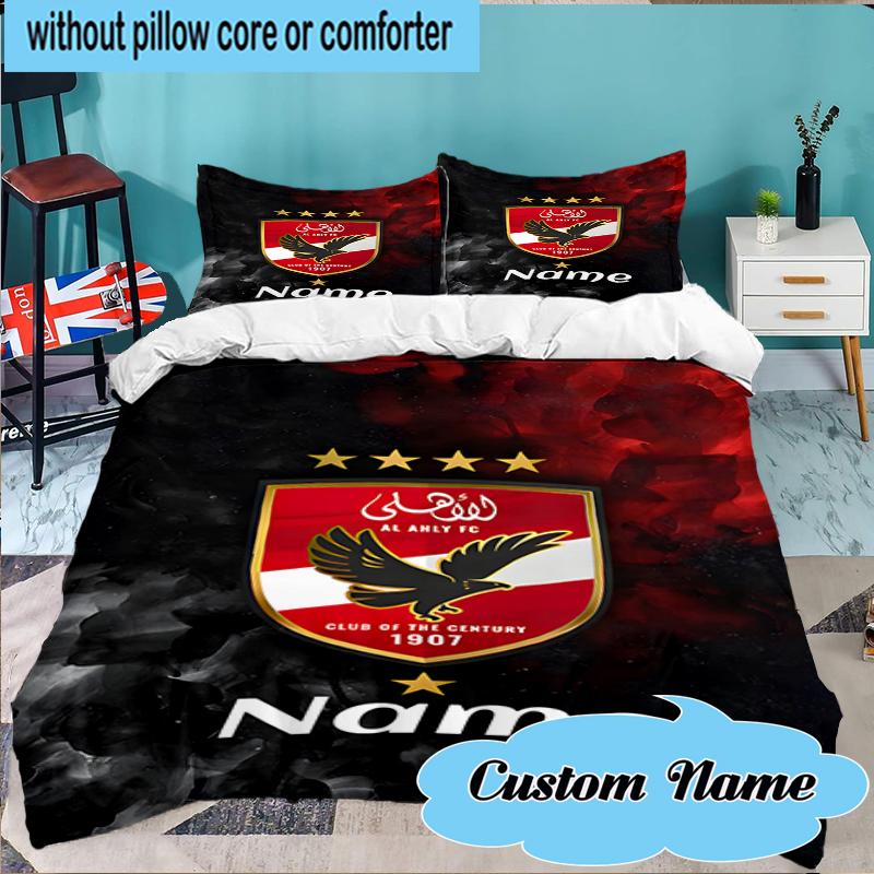 Custom Name Al-Ahly Club Crest Bedding Set 3pcs, Bedding Set Including 1pc Duvet Cover And 2pcs Pillowcases for Bedroom, Dormitory Gift