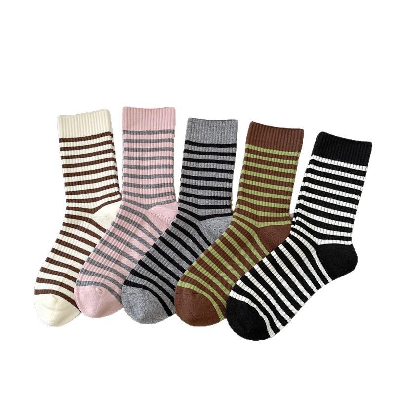 Autumn and Winter Mid-calf Socks for Women, Casual Striped School Style Warm Socks, Comfortable and Soft Pile Socks
