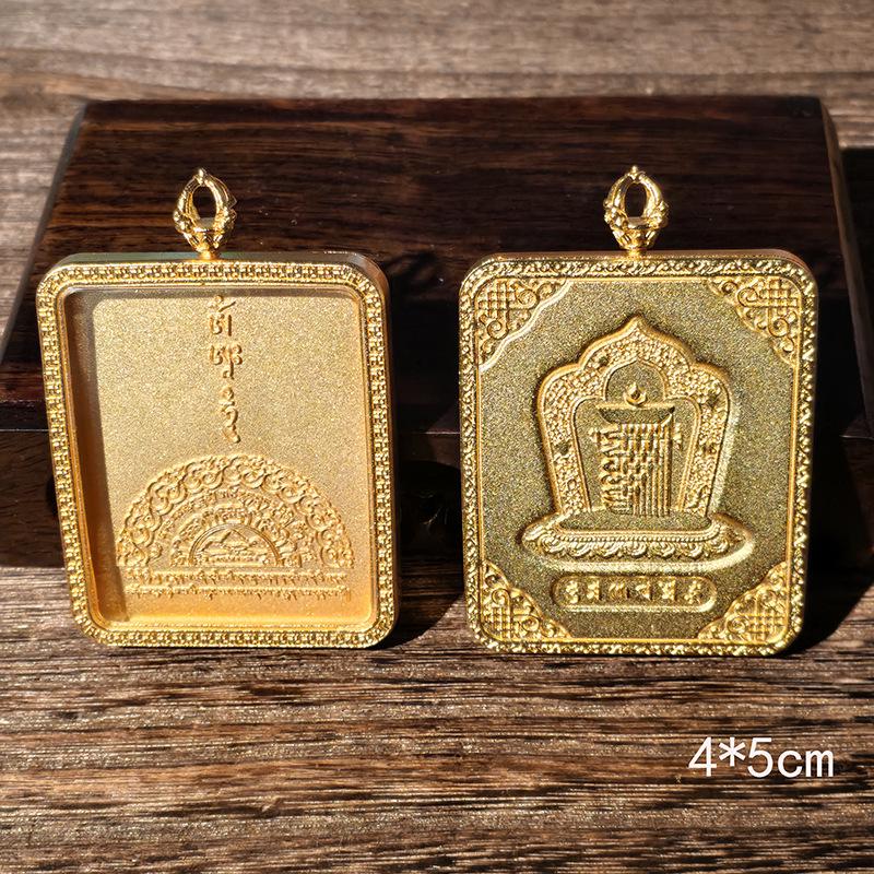 Tibetan Thangka Titanium Steel Gold Silver Pendant: Single/Double-Sided Benming Buddha Amulet