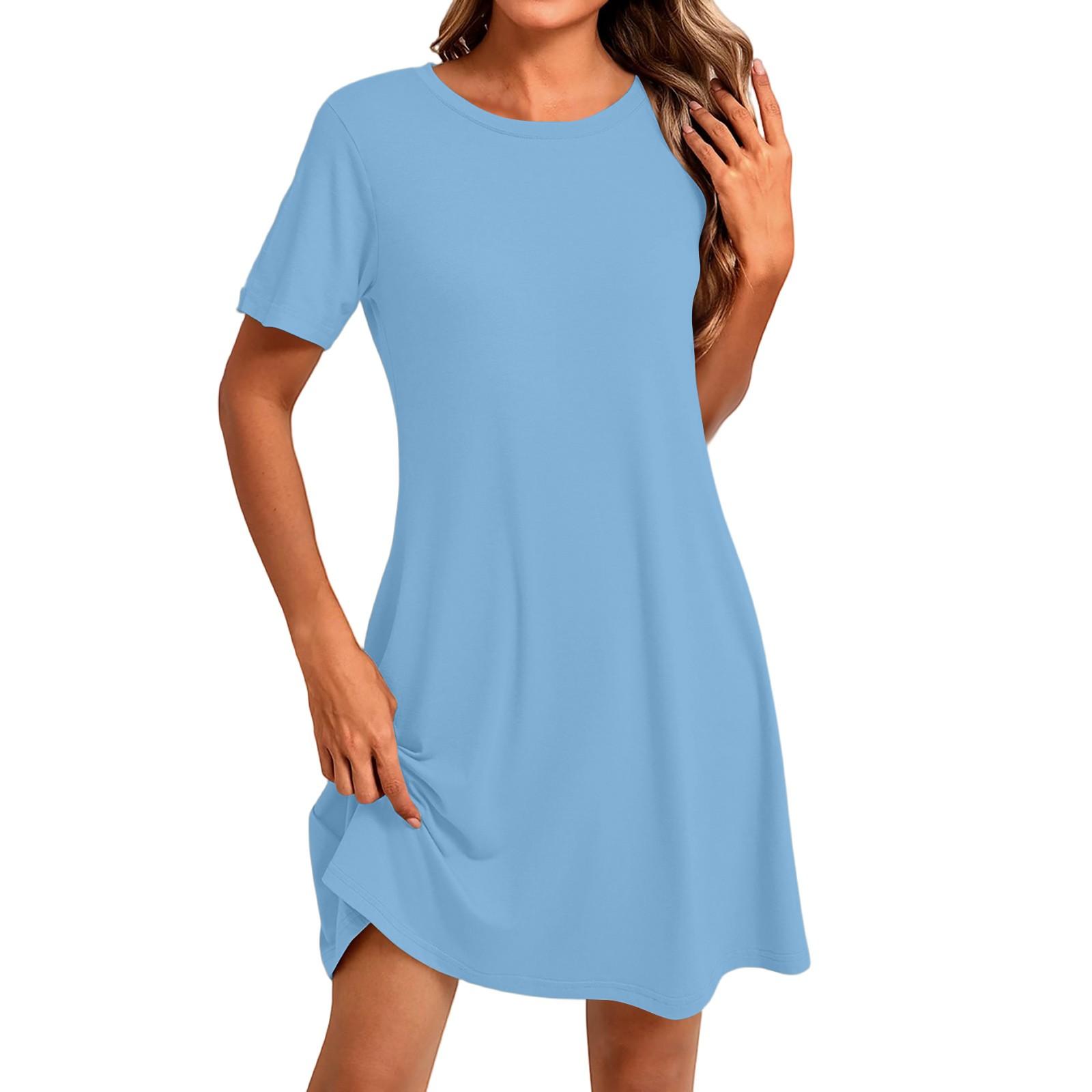 

Женское модное повседневное однотонное короткое платье с круглым вырезом и коротким рукавом L