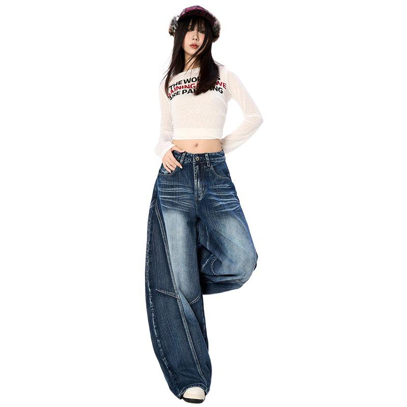 2025 Nieuwe Retro Blauwe Hoge Taille Afslankende Wijde Pijp Jeans voor Dames