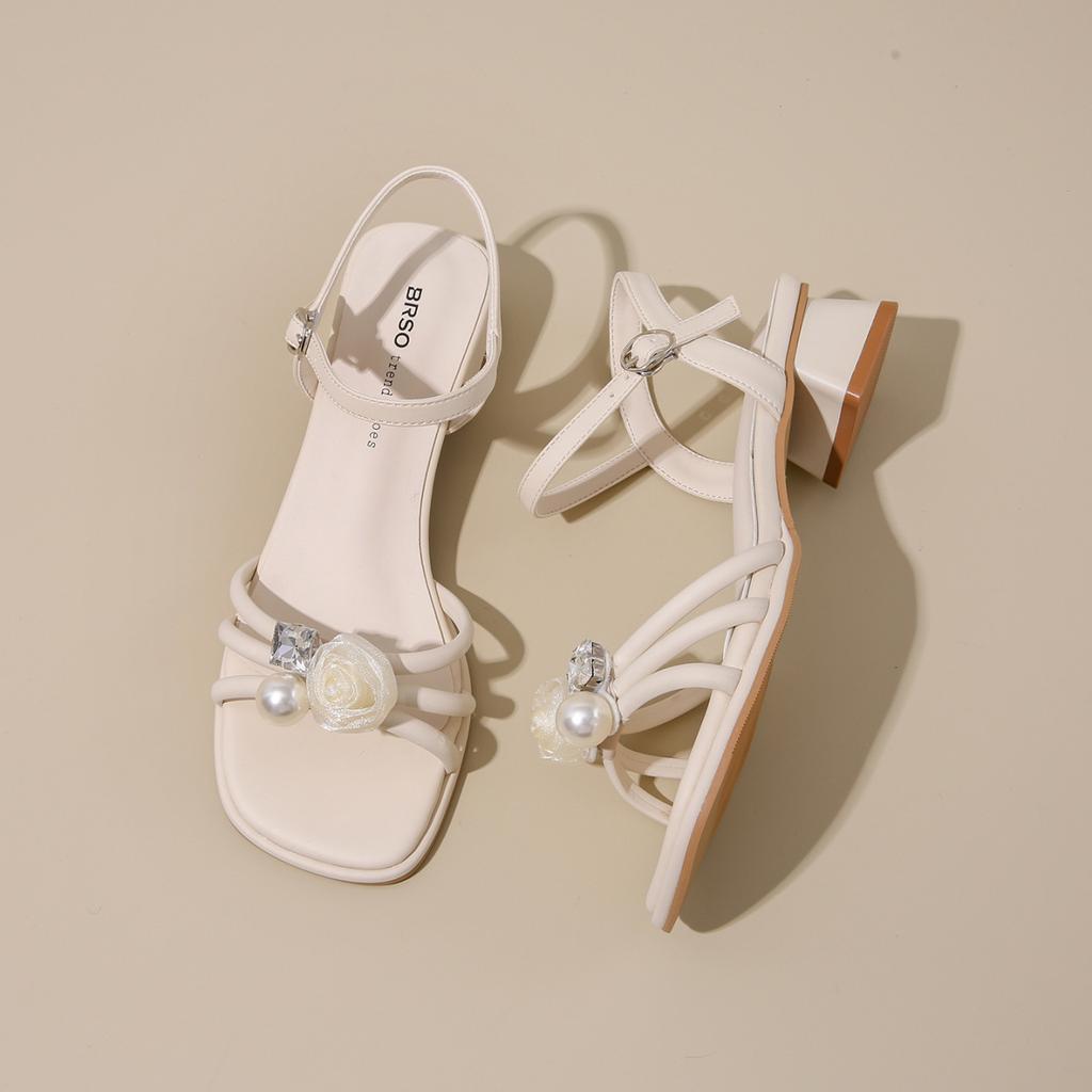 Fashion 2025 New Style Fashionable Sandals Soft-soled Comfortable Women's Shoes Open-toe Roman Shoes Non-tiring Mid-heel Sandals