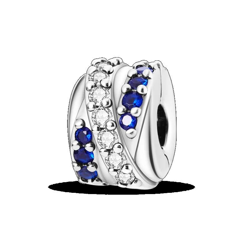 Silver Clasp 925 Silver CZ Pave Clip Charms Daisy Beads Stopper Safety Chain Fit Original Bangle Bracelet Jewelry Clip