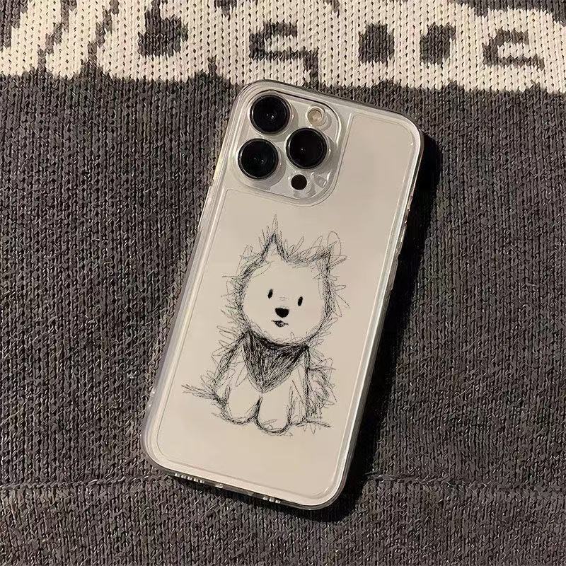 Cute Cat Puppy Couple Sketch Pattern Phone Case For iPhone Air 17 16 15 14 Plus 13 12 Mini 11 Pro Max 16E X XS XR TPU Soft Cover