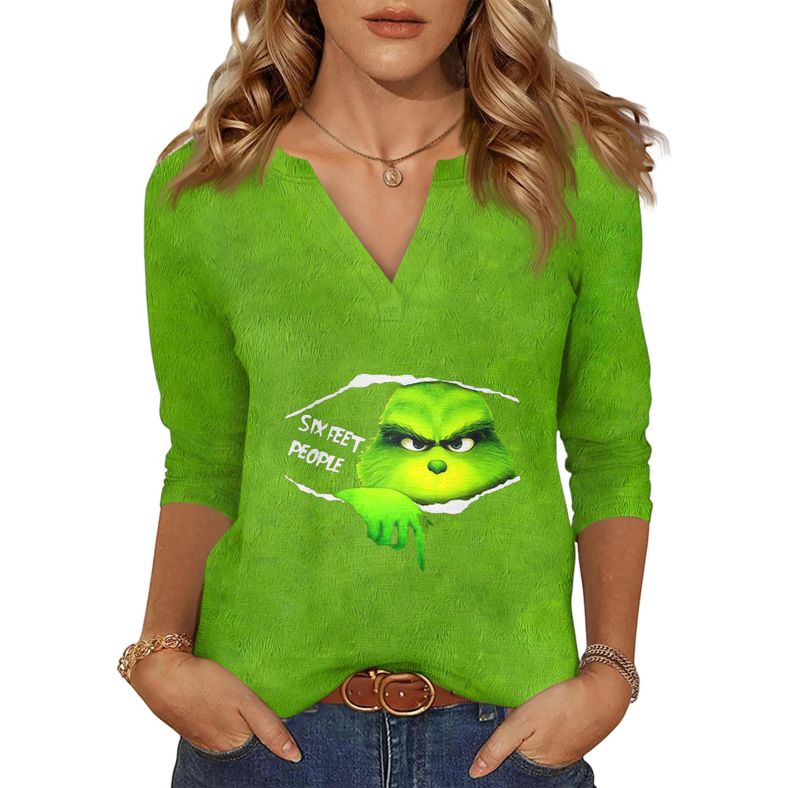 

Женский повседневный модный сексуальный удобный топ с V-образным вырезом и рукавом три четверти на Рождество XXL