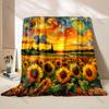 Mehrgrößen Van Gogh's Wirbelnde Sonnenblumen Muster Decke Flanell Material Weich Warm für Alle Jahreszeiten Zuhause Camping Picknicks Wohnmobil