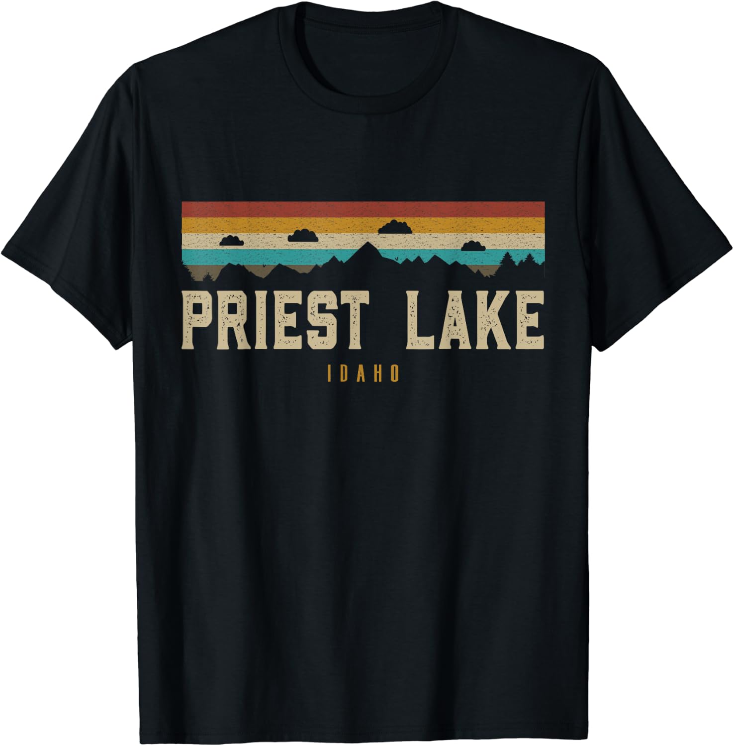 Priest Lake Vintage Mountains Hiking Camping Idaho Retro Men T Shirt XS чёрный