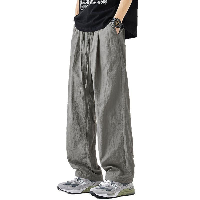 Ice silk pants men's casual loose straight summer thin quick-drying sports trendy brand drape wide-leg trousers