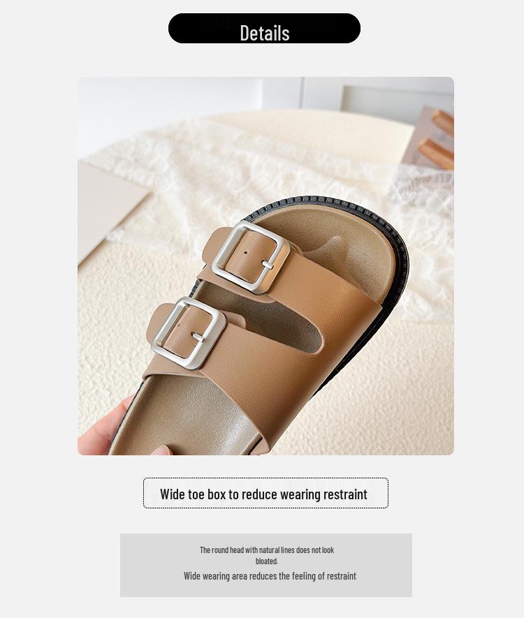 2026 Korean Style Leather Buckle Sandals for Girls - Casual Summer Outdoor Children's Birkenstock-Inspired Half-Closed Shoes