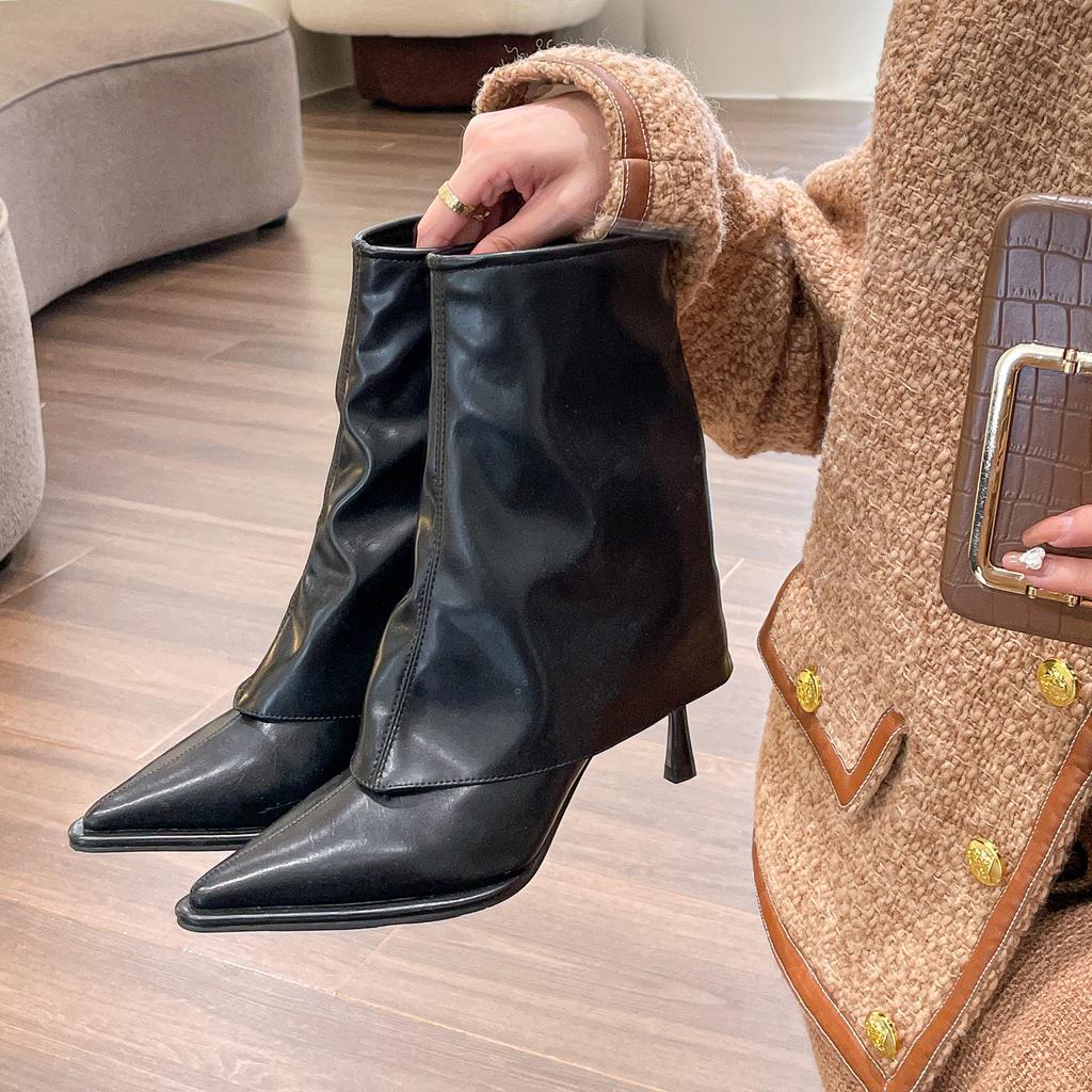 Trendig! Spitze High-Heel Hosenstiefel Damen 2025 neu weiches Leder dünner Absatz dünne Stiefel