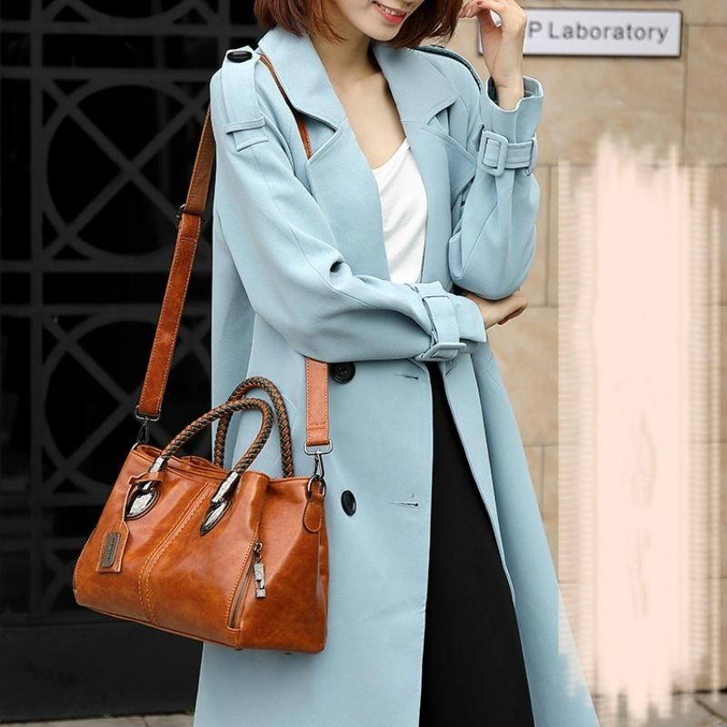 Bolso tejido a mano con asa superior, bolsos de cuero de gran capacidad, bolsos de hombro tipo bandolera con patrón de piedra para mujer