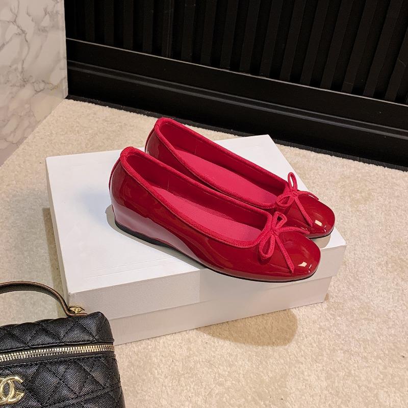 Cowhide Version .cm Inner Height Increase~ Autumn Super Soft Square Head Bow Commuter Ballet Shoes Women's Single Shoes