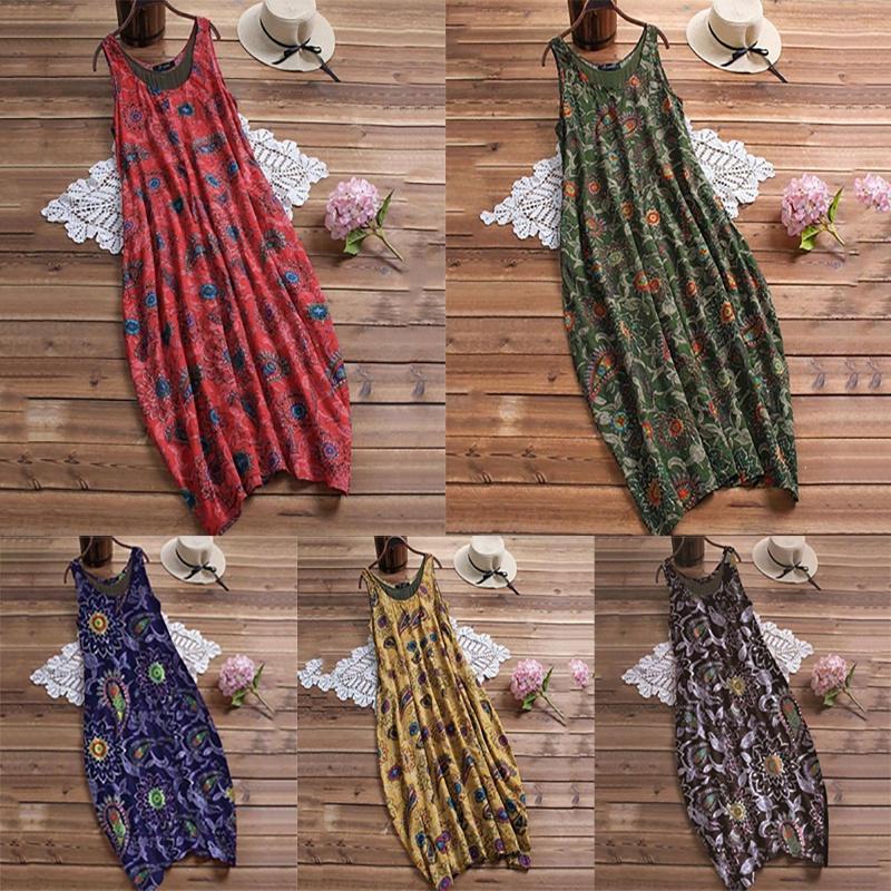 Elegant Womens Summer Sleeveless Holiday Long Boho Kaftan Tank Dress For Beach