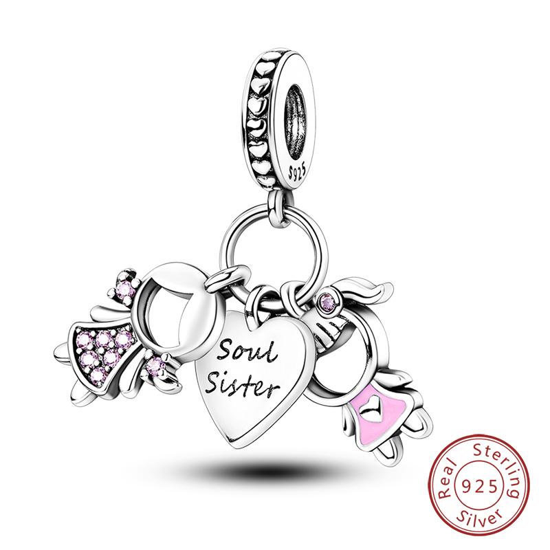 100% Copper Sisters Best Friends Series Charms Pink Heart Rose Beads Fit Qikaola Bracelet Diy Birthday Jewelry Gift