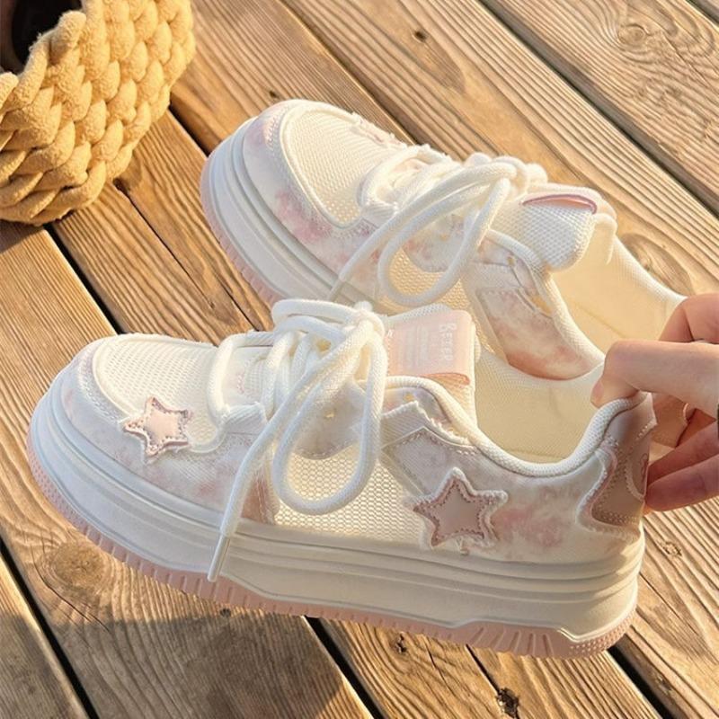 Star mesh breathable thick-soled white shoes women's summer new niche versatile sweet casual sports shoes