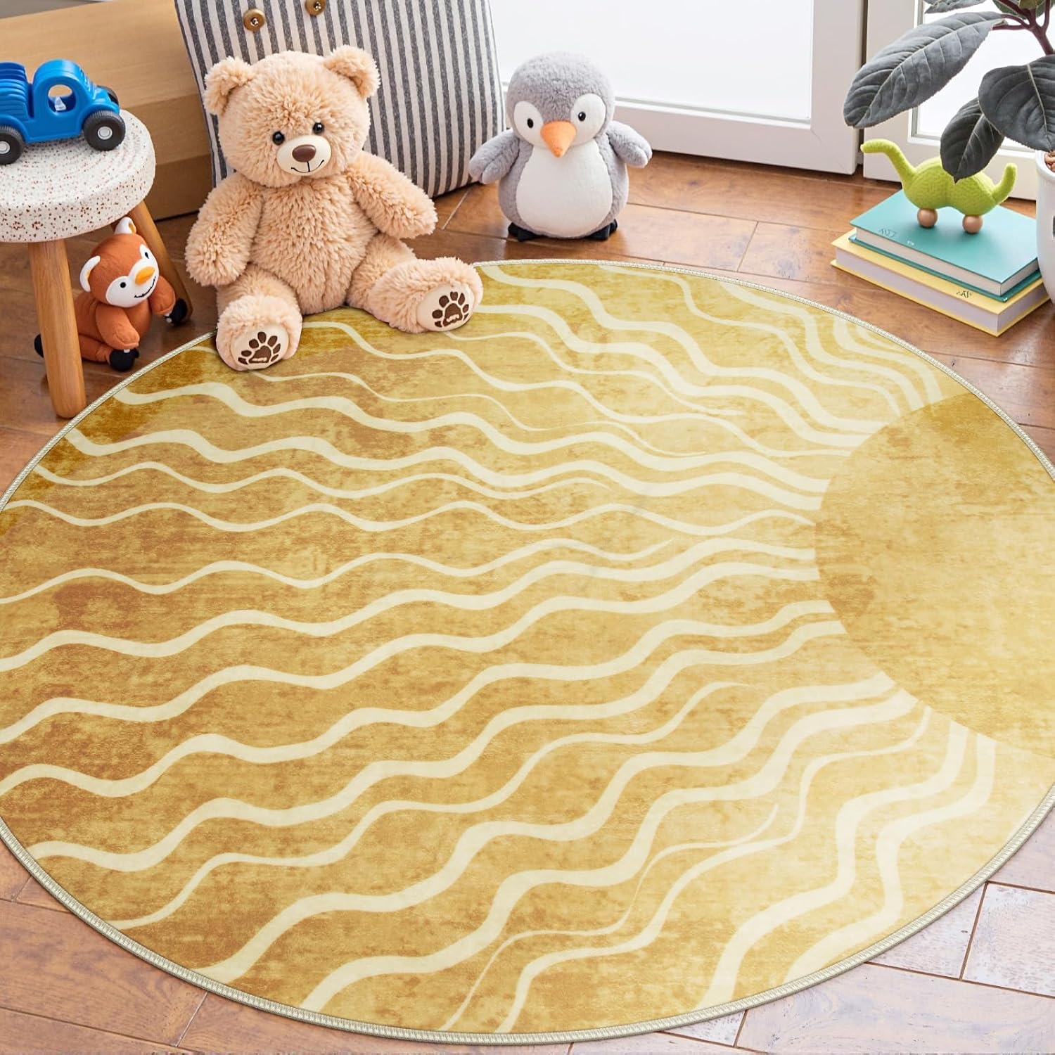 

Sun Print Round Rug – Soft Non-Slip Washable Circular Carpet for Entryway Bedroom Living Room Decor 60cm