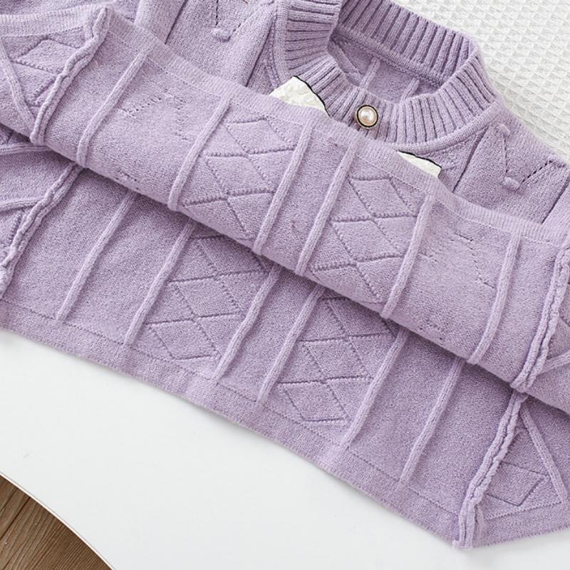 2025 New Autumn Korean Style Cape Knit Dress 2 Piece for Kids Clothing Set Bowknot Long Sleeve Dress Set