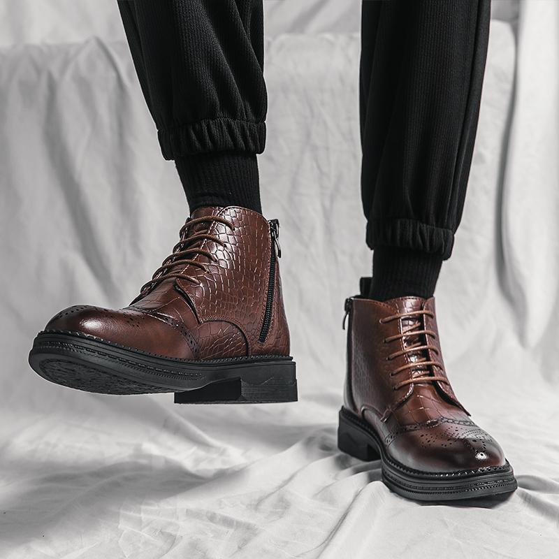 Fashion Boots Men Autumn Winter Shoes High-top Mid-tube Trend Thick-soled 2024 fashion men brogue ankle boots business dress shoes men