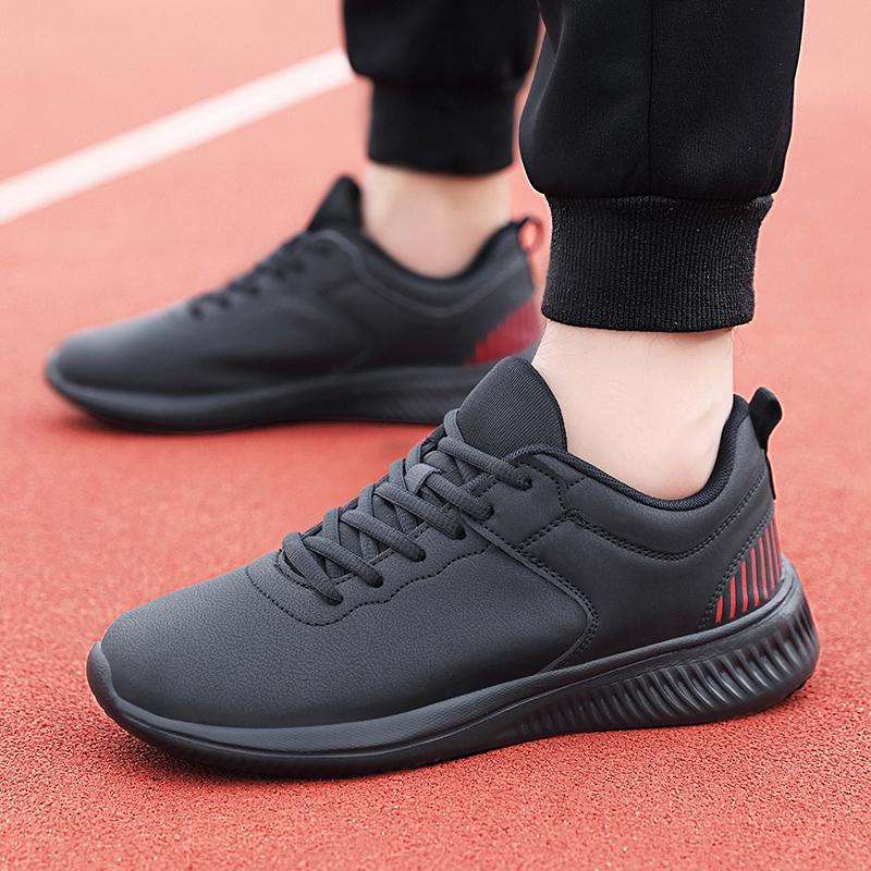 Spring black leather sneakers casual running sneakers