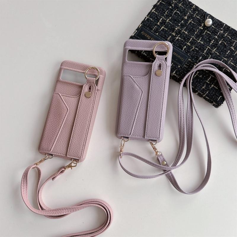 For Google Pixel 8 9 10 Pro XL Case PU Leather Wristlet Card Bag Grip Strap Shoulder Long Crossbody Lanyard Ring Clasp Cover