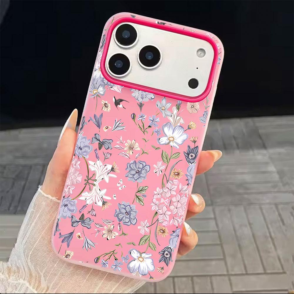 Phone Case For iPhone 17 Air 17 16 15 14 13 12 11 Pro Max XS X XR 7 8 16 Plus Elegant Blue Flower Candy Color Shockproof Cover