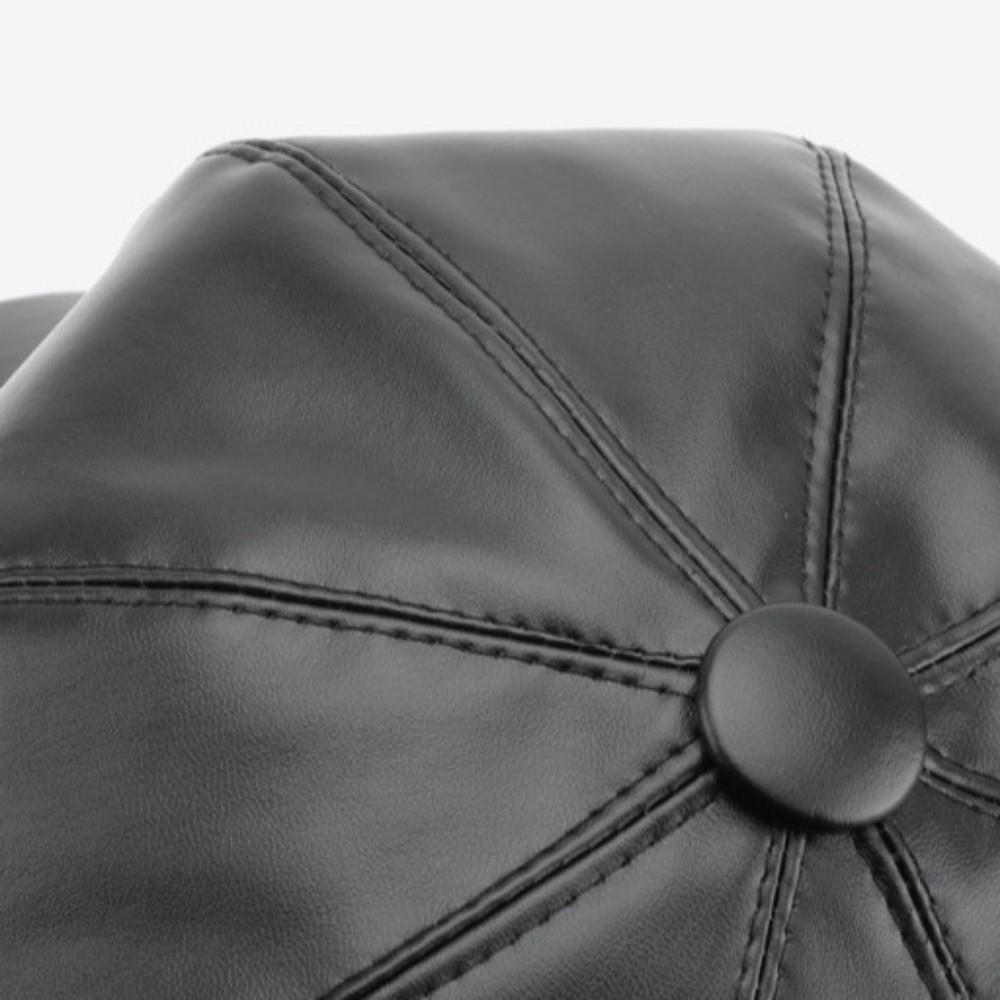 British Korean Leather Painter Hat Solid Color Black Octagonal hat JK Vintage PU Beret Cap Casual