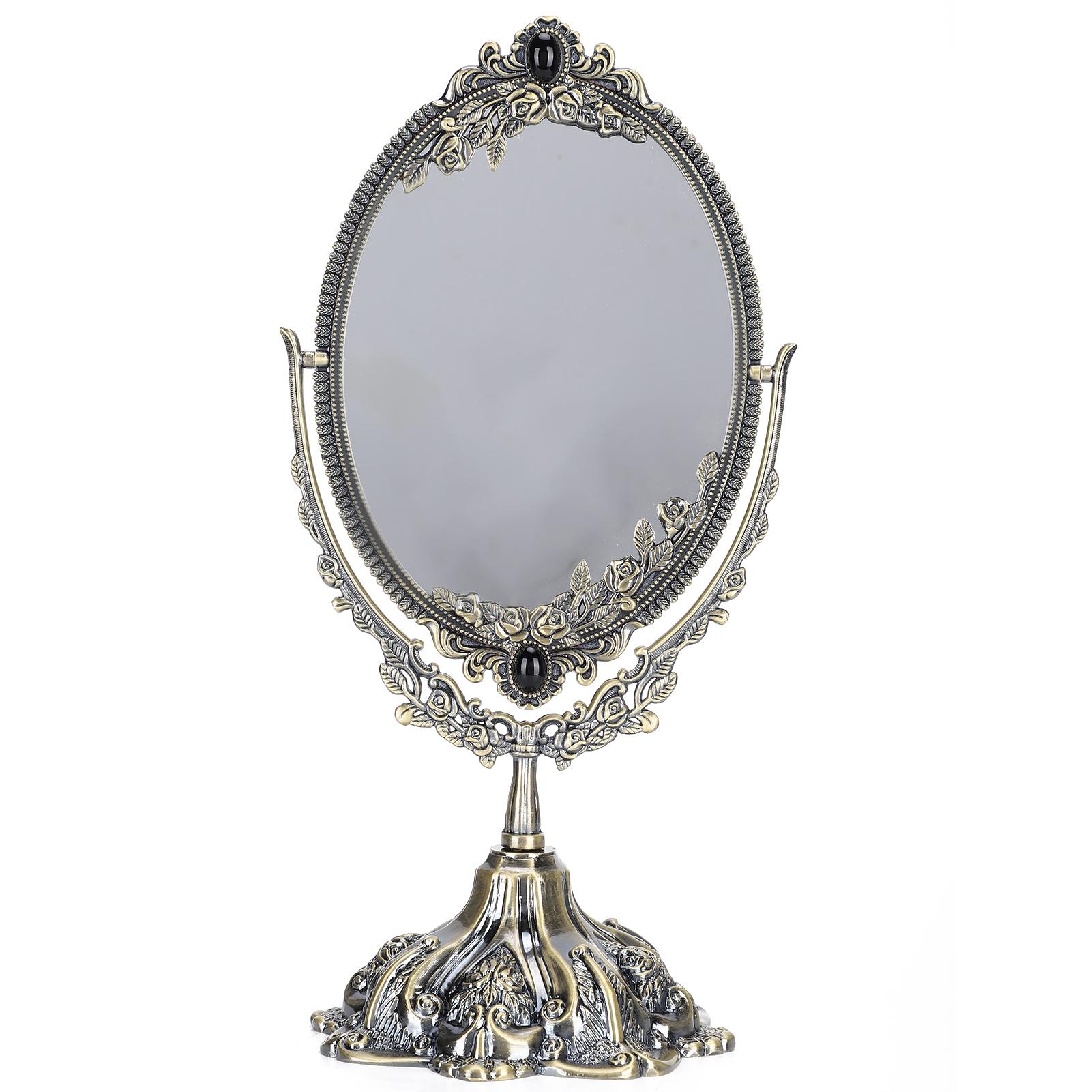 

Винтажное двухстороннее зеркало в стиле ретро из цинкового сплава, настольное зеркало для макияжа с рельефной рамкой, инструмент для макияжа