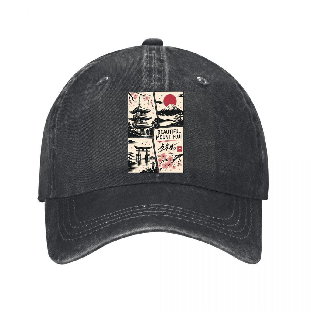 Japanese Sunrise Temple Blossom Embl Washed Baseball Cap Outdoor For Womens Unisex FeUnisex Dad Hat