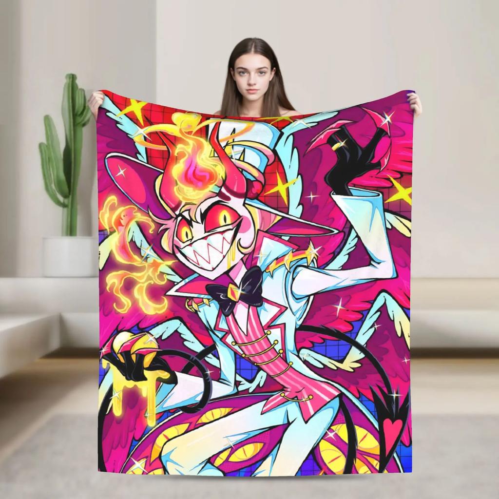 Warm Blanket Picnic Alastor Game VOX H-Hazbin Hotel Throw Blanket Flannel Bedspread For Couch Bed Fluffy Sofa Bed Cover