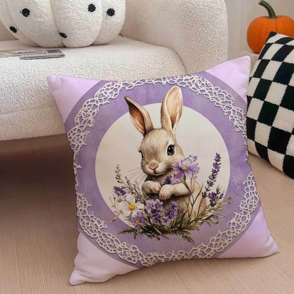 Religious Global Holiday Art Easter Rabbit Cushion Cover Throw Pillow Cover Hidden Button Durable Polyester Chair Cushion