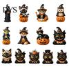 Wooden Cat Figurine Vintage Halloween Figurine, Rustic Witch Zombie Owl Frog Tabletop Small Wood Ornament Ornament, Farmhouse Tiered Tray Decoration