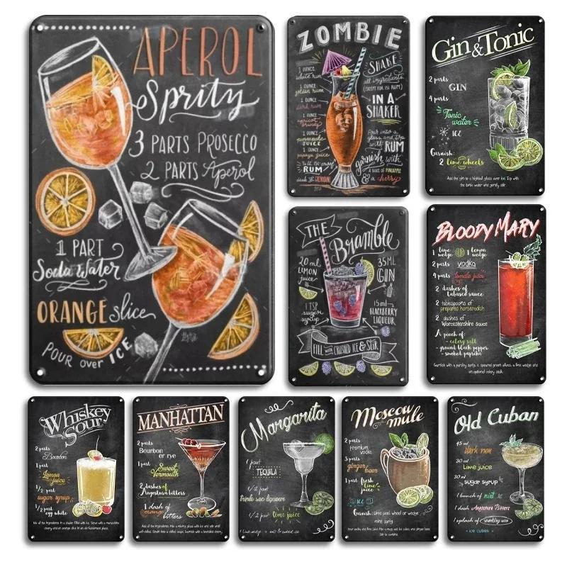 Vintage Metal Sign Decoration Gin & Tonic Cocktail Tinplate Poster Wine Whisky Art Plaque for Bar Home Wall Decor Tin Signs