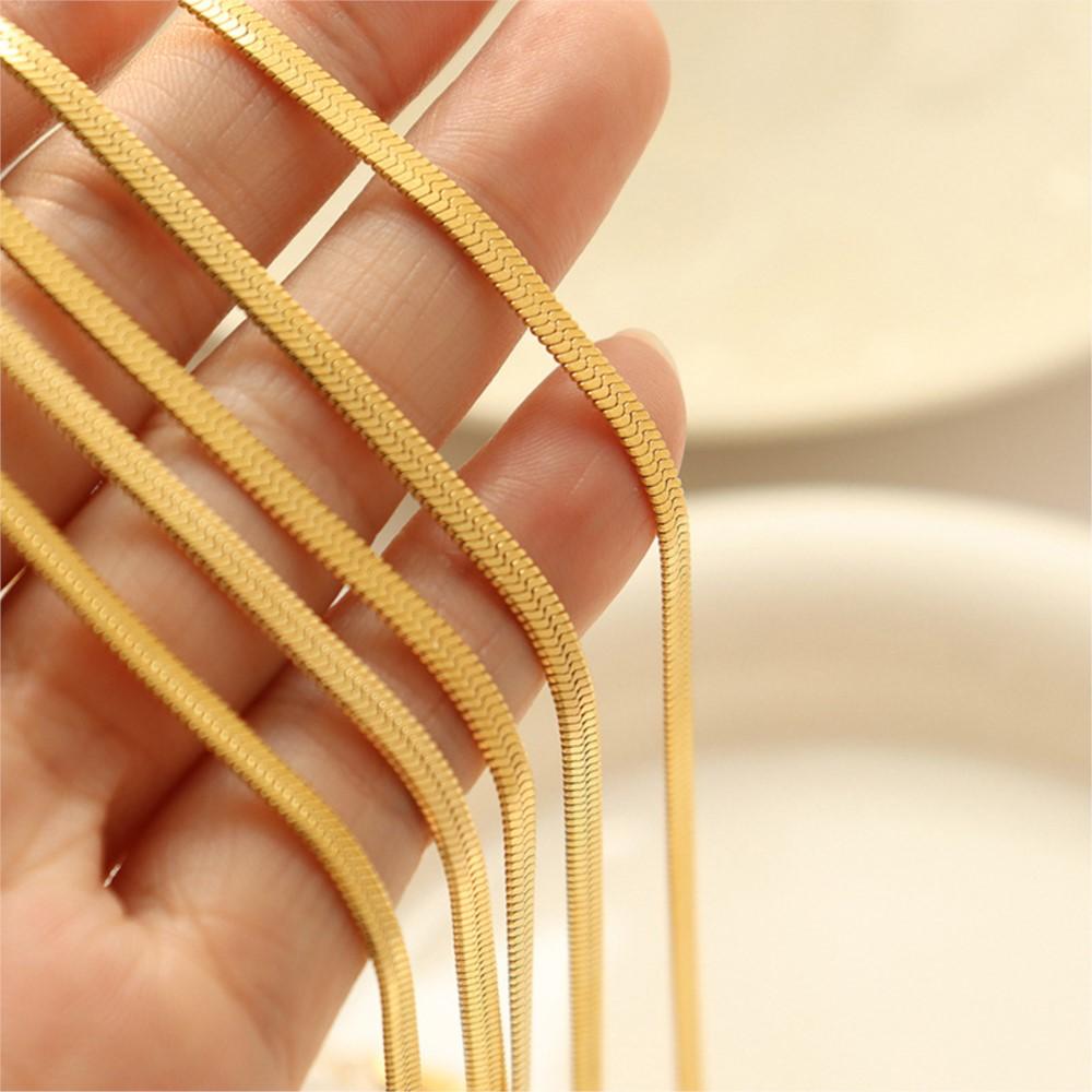 Flat Snake Chain Necklaces Matching Bracelets In 18k Gold Plated Stainless Steel Herringbone Chains Necklace Bracelet  For Women