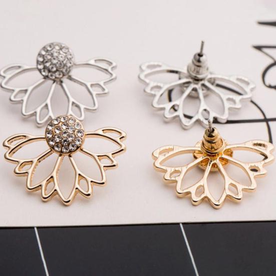 Women Fashion Shiny Rhinestone Hollow Out Ear Jacket Stud Earrings Jewelry Gift